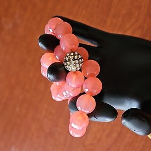 2 Peachy Pink Bead Crystal like Stretch Bracelets Beautiful